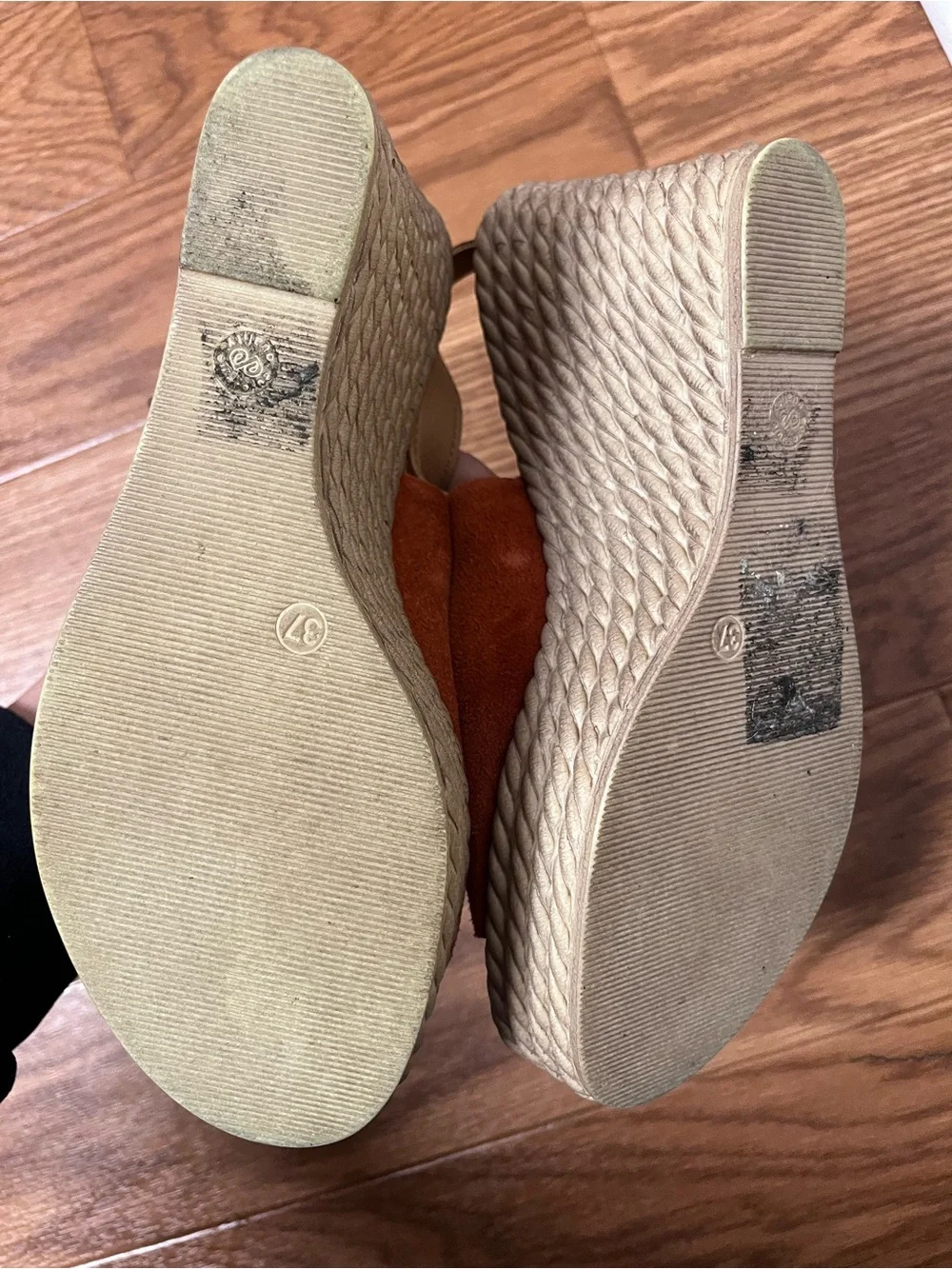 Rust Suede Espadrille Wedge Sandals with Slingback Strap